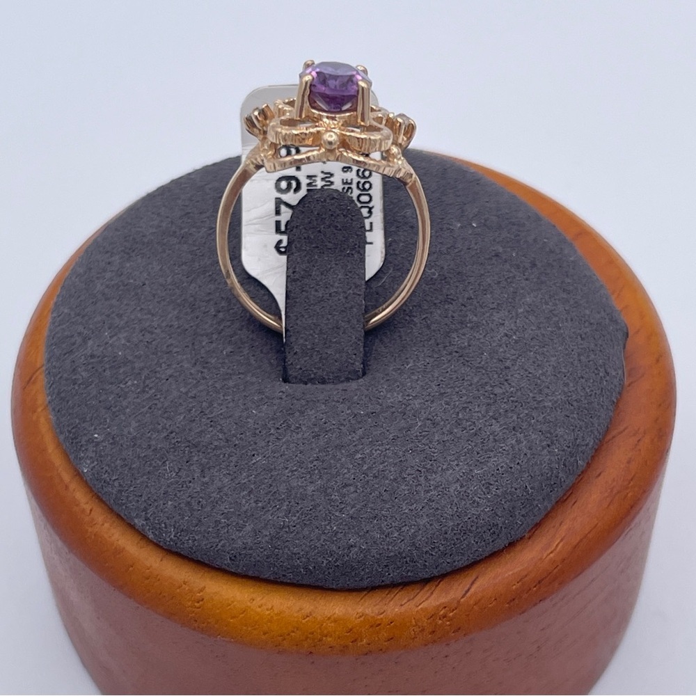 14K Gold Purple Sapphire and Diamond Accent Ring Modern Floral Solid Gold Size 6 - Picture 4 of 11